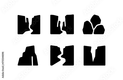 Minimalist rocky canyon icons collection for design projects