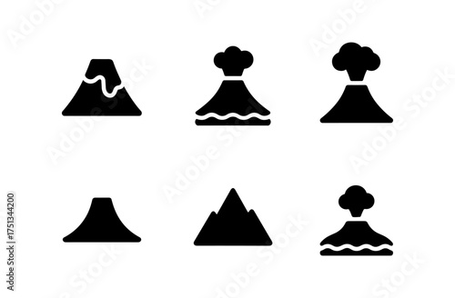 Volcano island icon set for nature and adventure design projects