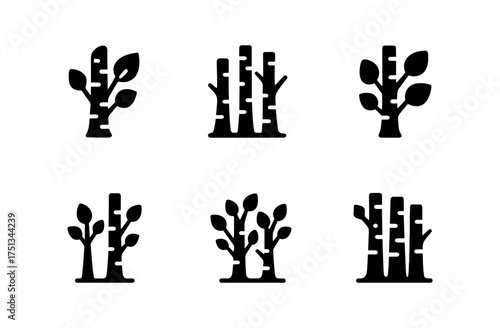 Minimalist birch grove icons for nature-themed designs