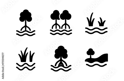 Mangrove swamp icon set for environmental design projects and conservation awareness