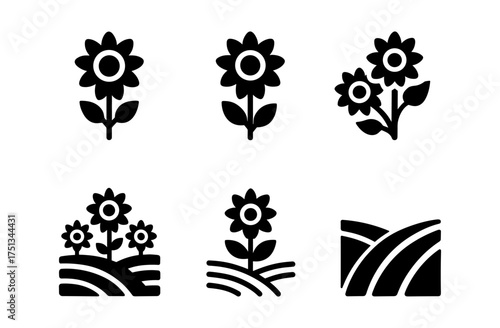 Sunflower valley icon set for graphic design and nature-themed projects