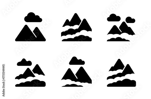 Misty mountain icons set: minimalist nature design for print and digital use