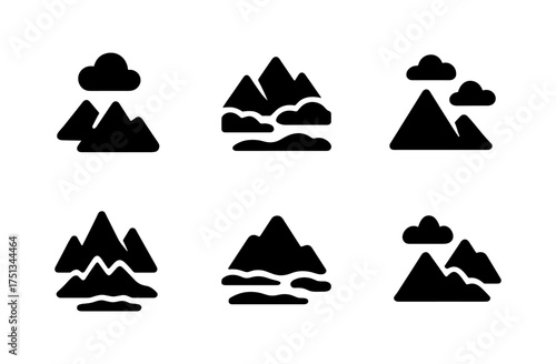 Minimalist misty mountain icons for nature-themed designs and projects