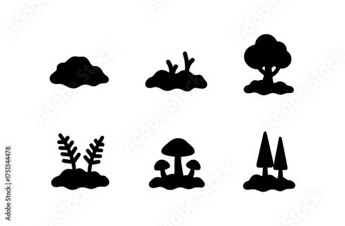 Minimalist mossy forest icons set for nature-themed projects and designs