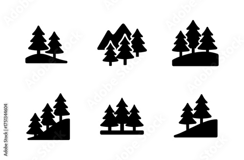 Evergreen hill tree icons for nature and outdoor designs