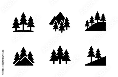 Nature inspired pine ridge icons for minimalist design and outdoor concepts