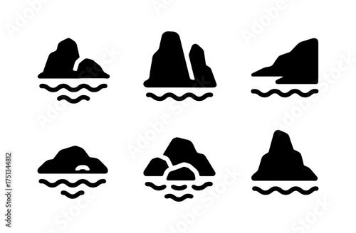 Rocky island icon set for design projects and nature themes