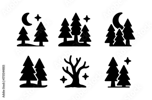 Dark forest icons collection for nature themes and minimalist designs
