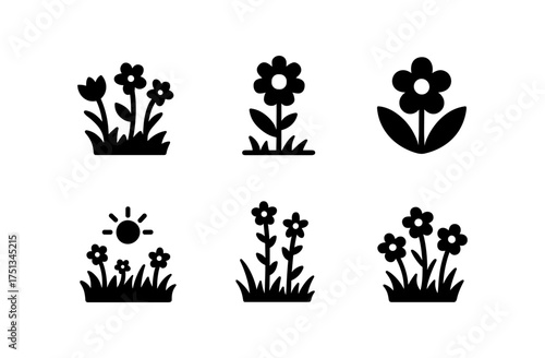 Simple wildflower meadow icons for nature-themed designs and creative projects