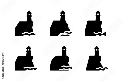 Minimalist lighthouse icon set for nautical design projects and marine themes