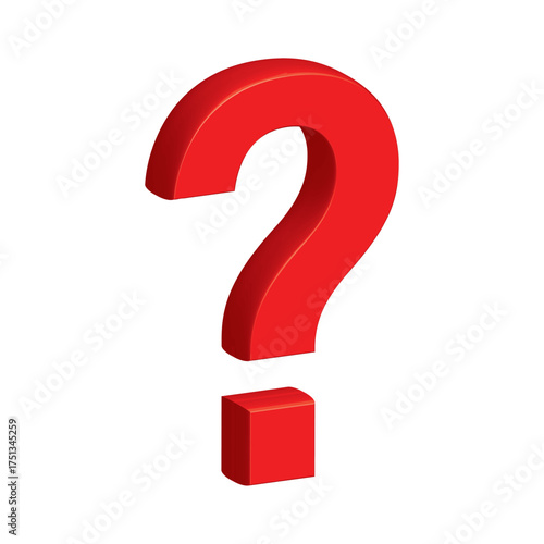 Question mark red icon 3d render illustration sign. Faq and qa problem solution symbol. Have a question. FAQ and QA. Red answer poster or problem solution concept isolated on white background.