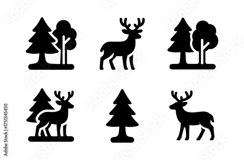 Minimalist deer and forest icons for nature-themed design projects