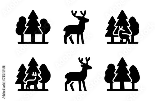 Minimalist forest deer icon set for natural design and decoration