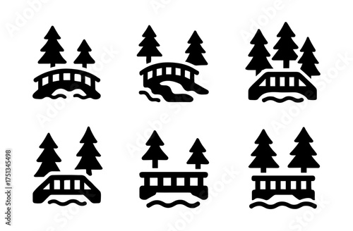 Minimalist forest bridge icons collection for nature-inspired design