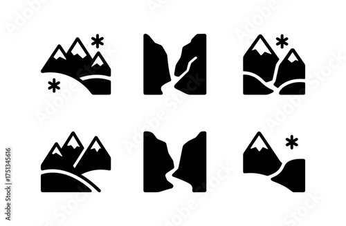 Minimalist snowy valley icons set for winter design projects and nature-themed graphics