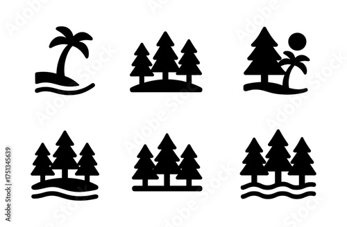 Simple beach and forest icons set for nature-themed designs and applications