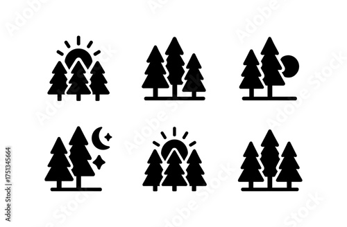 Minimalist pine forest icons collection for nature and environmental design