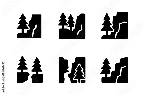 Canyon and forest icons set for nature concepts and design projects