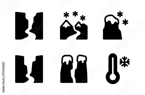 Frozen canyon themes with snowy mountains and temperature symbols for winter design