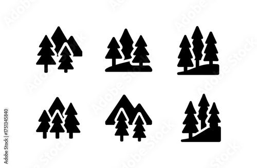 Evergreen forest icon set featuring simple compositions for design and decoration