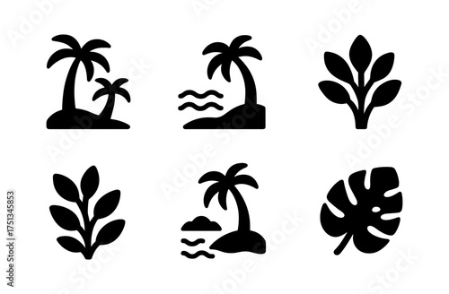 Minimalist tropical beach icons for summer design projects