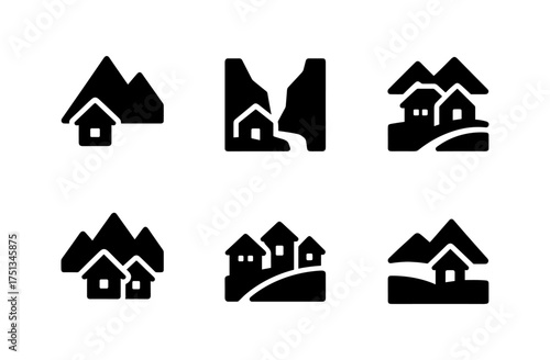 Simple valley village icons for design projects and branding