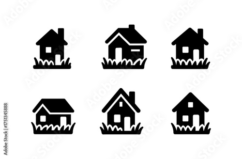 Minimalist wooden house icons set for design projects and home decor