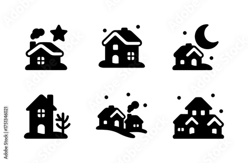 Winter village icon set for seasonal design and decoration projects