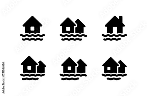 Minimalist lakeside cottage icons for design projects and graphic compositions