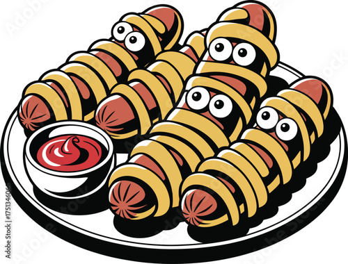 Vector art of mummy hot dogs.