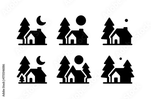 Simple evening forest icons for nature theme design elements