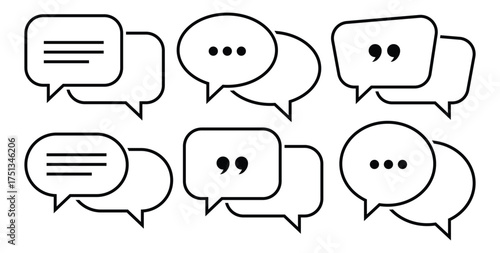 Speech bubble set outline vector. Messaging icon, chat box, text bubble speech