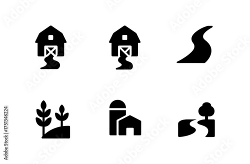 Rural barn and farm icon set for simple design projects