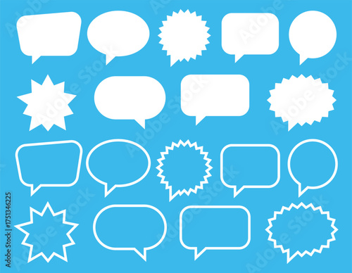 Blank comic speech bubble set. Chat box, message icon, comment box. White empty text bubble speech collection vector