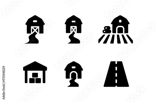 Rural barn icon set for agriculture and farming design projects