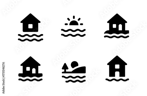 Lakeview cottage icons collection for minimalist design projects and nature-inspired applications