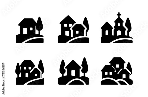 Rustic village icons set for design and decoration projects