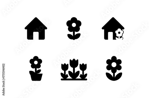 Cottage and flower icon set for design projects and decor