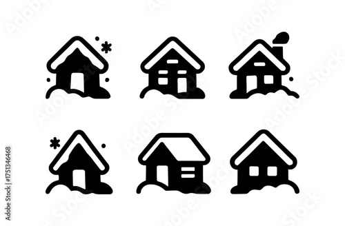 Winter house icons set for seasonal designs and holiday inspirations