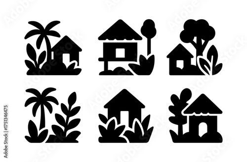 Tropical house icon set for design in minimalist style