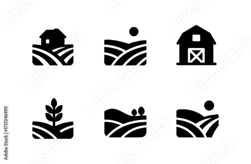 Minimalist farm icon set for agricultural design projects and digital applications