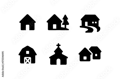 Rural village icons collection for design projects and visual content