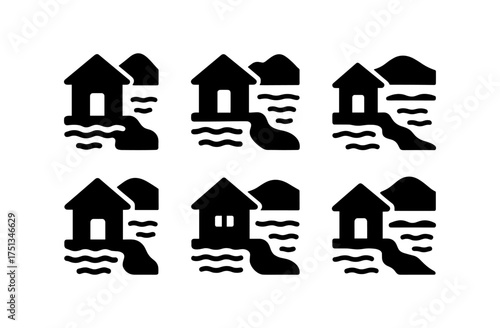 Minimalist wooden hut icon set for design projects and digital interfaces