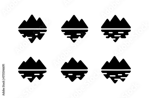 Minimalist mountain and lake icon set for graphic design projects