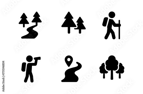 Forest adventure icons for outdoor exploration design and nature-themed projects