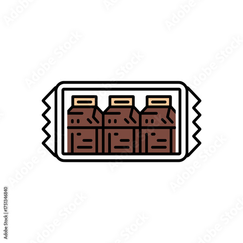 Protein bar package icon featuring three chocolate bars on a white background