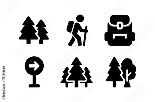 Forest trek icon set for outdoor adventure design and nature exploration
