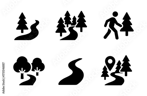 Minimalist nature icons for forest trails and outdoor exploration design