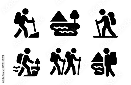Minimalist hiking icon set for outdoor adventure projects and designs