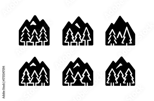 Minimalist mountain ridge icons collection for nature themed design and outdoor branding